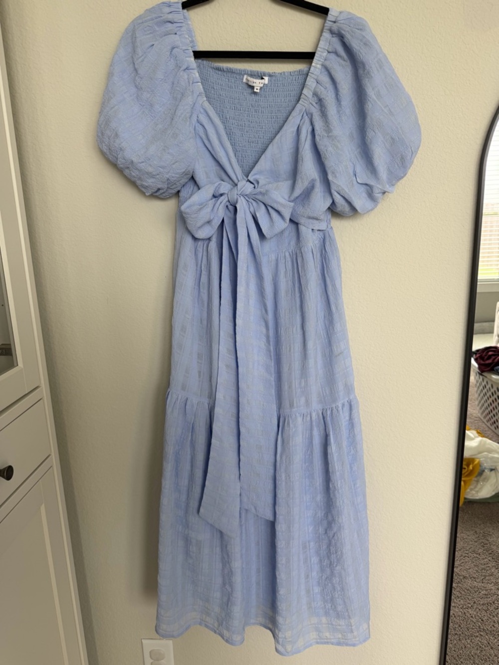 Anthropologie English Factory Blue Puff Sleeve Midi Dress